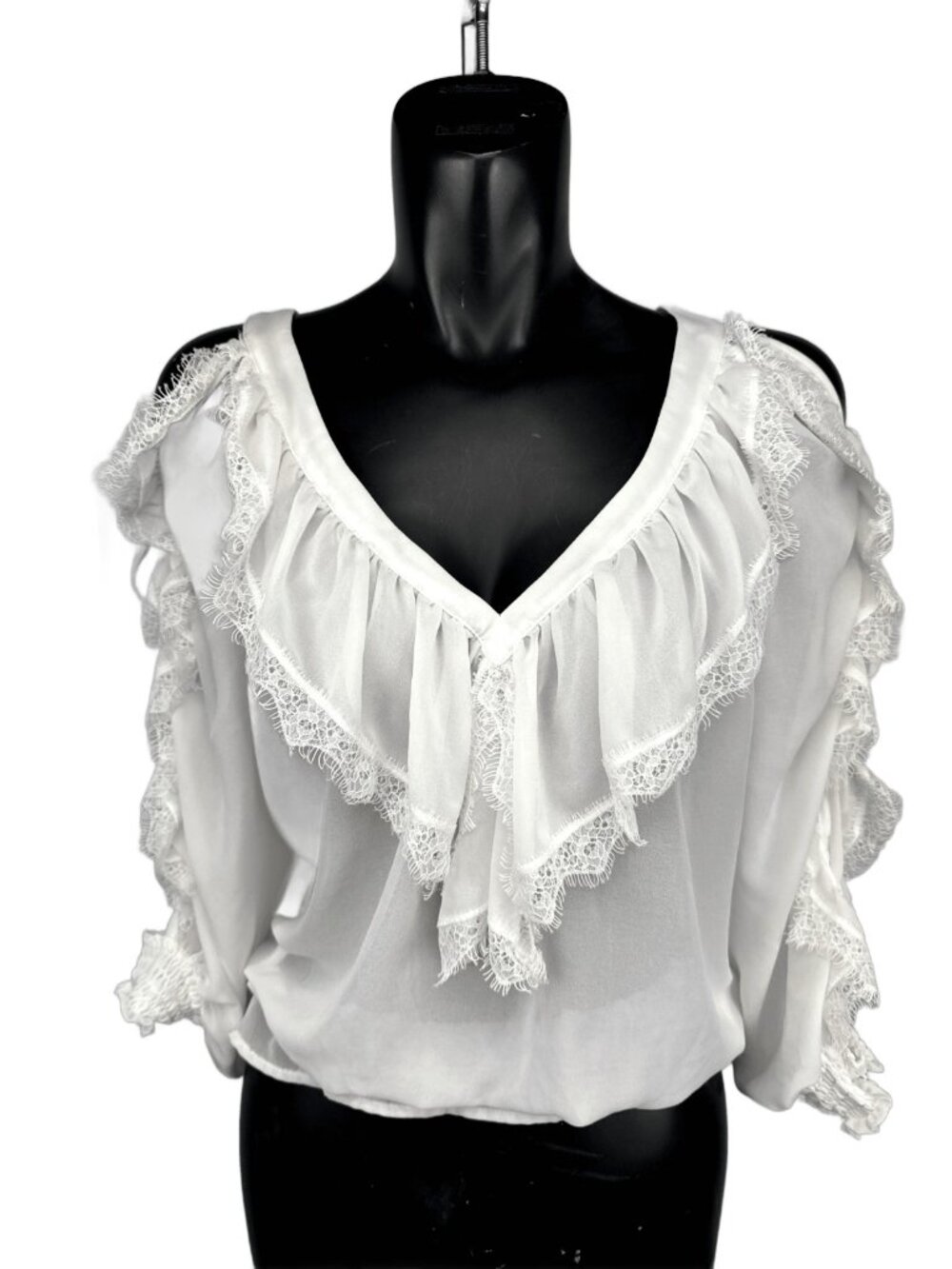 W LES FEMMES BABYLON Victorian Lace Ruffle Cold Cottagecore White Blouse IT 44